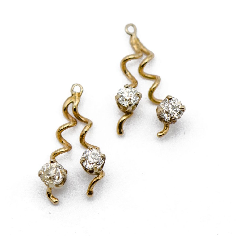 Vintage Old European Diamond Gold Earring Jackets
